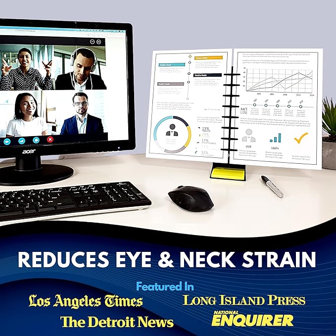 Note Tower Desktop Pro Dual Document Holder for Typing | Compact 2 Page Paper Holder Stand for Desk | Document Stand Holds Copy Paper, Photos & Post Notes | Dispenser includes 3x3 Sticky Notes | Black