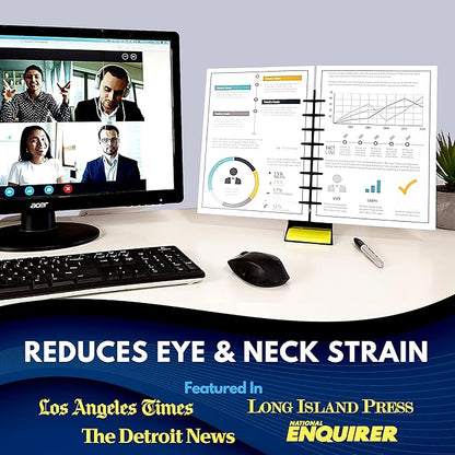 Note Tower Desktop Pro Dual Document Holder for Typing | Compact 2 Page Paper Holder Stand for Desk | Document Stand Holds Copy Paper, Photos & Post Notes | Dispenser includes 3x3 Sticky Notes | Black