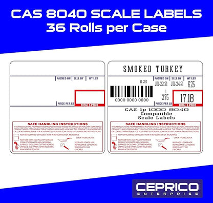 CEPRICO - CAS 8040 Scale Labels | 36 Rolls for CAS Scales | CAS lst-8040 Printing Scale Label | Quality for CAS Digital Scale | UPC Safe Handling | CAS lp 1000 | 500 Labels for Scales | Try It