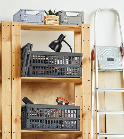2-Pack Pastel Plastic Storage Baskets, Collapsible Crates for Organizing, Space-Saving Bins for Classroom, Kitchen, Office, Bedroom (Dark Grey, 19" x 13" x 9")