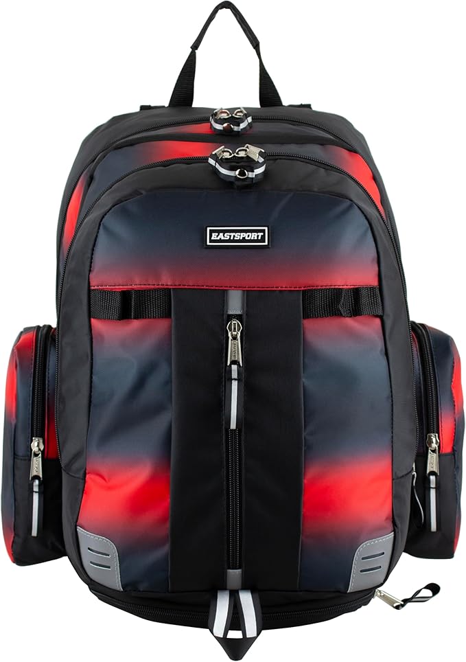 Eastsport Extra Large Backpack Expandable Oversized For Travel Hiking Work Camping Sports Outdoors With Drawstring Bag 18x13.5x9.5 Mochila De Viaje Red Ombre Black