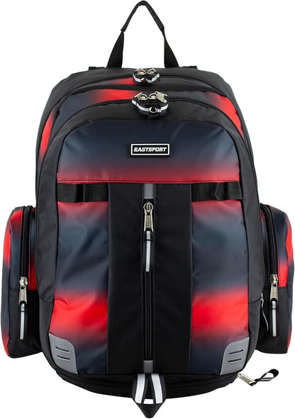 Eastsport Extra Large Backpack Expandable Oversized For Travel Hiking Work Camping Sports Outdoors With Drawstring Bag 18x13.5x9.5 Mochila De Viaje Red Ombre Black