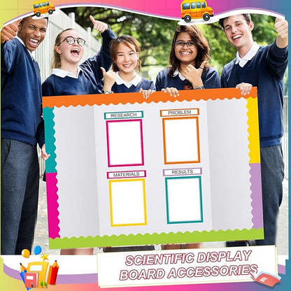 90 Pcs Science Fair Board Supplies 60 Trim Scalloped Bulletin Board Borders 24 Presentation Board Subtitles 6 Science Fair Titles for Classroom Display Boards(Colorful)
