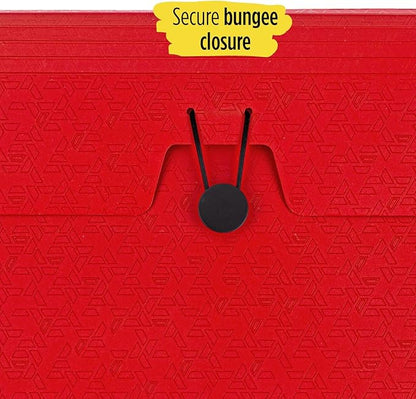 Five Star 6 Pocket Expanding File Organizer, Plastic Expandable File Folders with Pockets and Tab Inserts, Holds 11" x 8-1/2", Bungee Closure, Fire Red (72387)