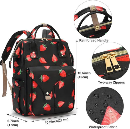 Strawberry Laptop Backpack College School Backpack Bookbags Nurse Backpacks Travel Bags for Women Girls Fits 15.6 Inch Notebook