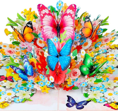 D4DREAM 3D Floral Butterfly Card for Women - Mothers Day Butterfly Pop Up Card Mothers Day Greeting Cards with Envelope Flowers Pop Up 3D Birthday Gift for Her Wife Mom Grandma