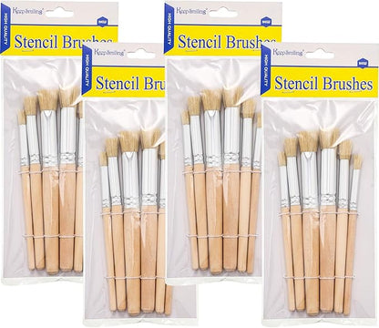 Wooden Stencil Brushes Natural Stencil Bristle pens Dome Art Painting pens Wood Template Brush for Acrylic Oil Watercolor Art Painting DIY Crafts Card Making Supplies, 3 Sizes(24 Pieces)