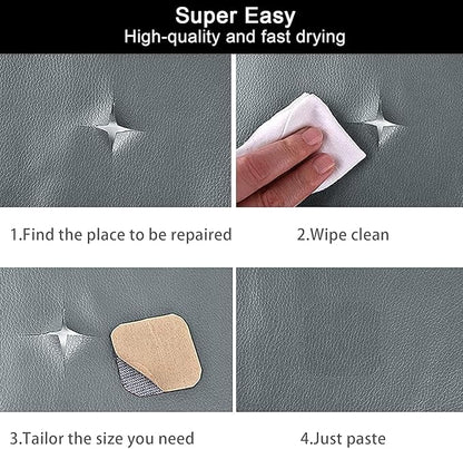 CHEIGHY Leather Repair Kit for Furniture - Advanced PU Material, Strong Self Adhesive Leather Repair Patch for Couch 17X79 inch Vinyl Repair Tape for Car Seat Upholstery Sofa Office Chair (Grey)