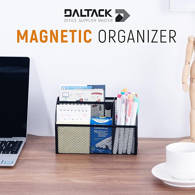 DALTACK Magnetic Pencil Holder Magnetic Shelf for the Whiteboard 3-Grid Mesh Magnetic Pen Holder for Refrigerator Magnetic Organizer Locker Accessories Organizer for Home, School and Office, Black