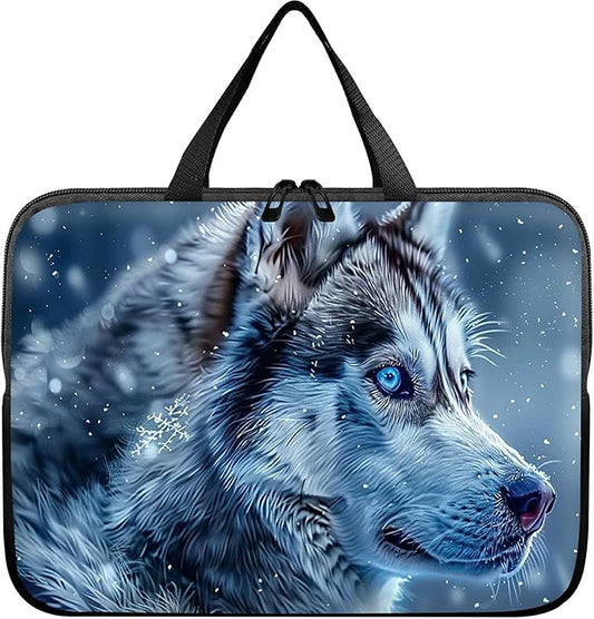 Universal Tablet Laptop Sleeve Case 10 inch, Blue Eye Wolf Slim Carrying Case Durable Handbag Travel Laptop Bag for 7 to 10-inch Laptops/Notebook/Kids Tablet/ipad/eBook Readers