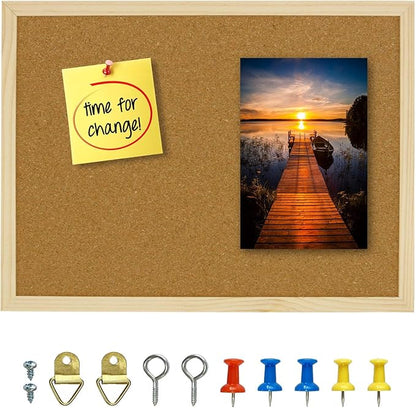 OWLKELA Cork Board 14.6"X 11", Notice Pin Board, Memo Board, Vision Board, Bulletin Board for Office, Classroom or Home, Mounting Hardware and Push Pins Included, Wooden Frame