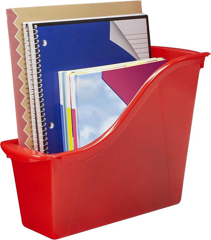 Storex Small Book Bin – Interlocking Plastic Organizer for Home, Office and Classroom, STEM Red, 6-Pack (71109A06C)