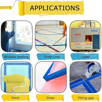 6 Rolls Masking Tape, Blue Painters Tape, Artist Painter's Painting Paper Tape for Multi-Purpose Wall Paint, DIY Crafts & Arts, Scrapbooking, Decoration, Labeling, Edge Finishing (1.88Inch x 60.1Yard)