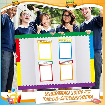90 Pcs Science Fair Board Supplies 60 Trim Scalloped Bulletin Board Borders 24 Presentation Board Subtitles 6 Science Fair Titles for Classroom Display Boards (Rainbow)
