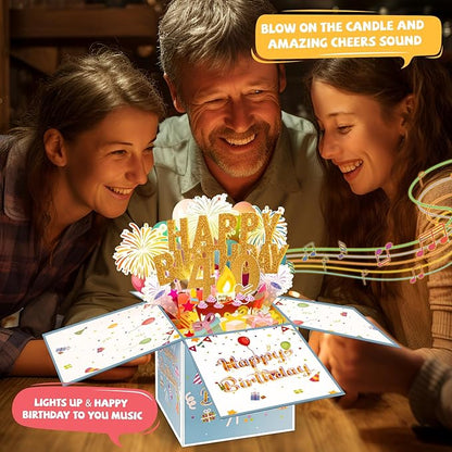 Tnvee 40TH Birthday Cards with Lights & Music & Candle, 3D Large Pop Up Happy Birthday Cards for Women Man Greeting Cards Decorations for 40 Years Old Mom Dad Wife Husband Friend
