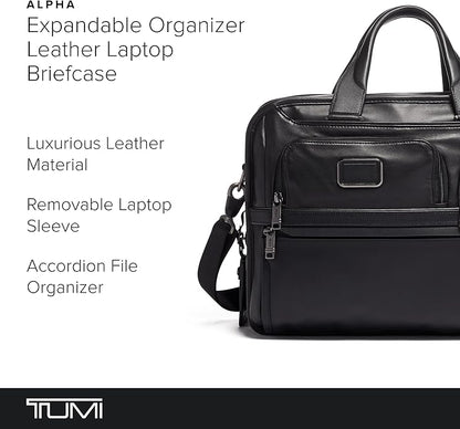 TUMI Alpha Expandable Organizer Laptop Briefcase - 15-Inch Laptop Briefcase Organizer for Men & Women - Travel Laptop Bag - Black Leather