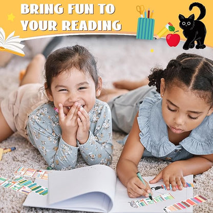 150 Pcs Book Tracker Bookmarks Bulk 6.3 x 1.97 Inch Bookshelf Design Bookmarks Paper Book Tracking Bookmark Double Sided Reading Page Markers for Book Lovers Students School (Cat)