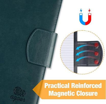 A4 Leather Padfolio Portfolio Organizer Binder,A4 Business Interview Legal Document Folder with Magnetic Closure Cover,Resume Folder with Luxury Papers,Sticky Tabs,Pen for Men Women(Navy Blue)