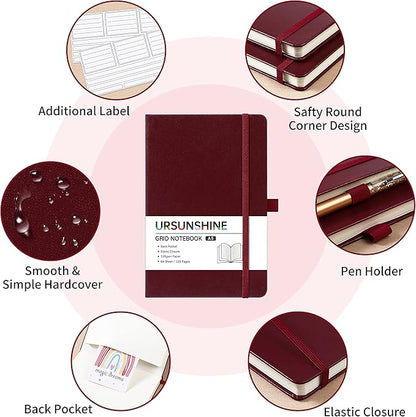Blank Journal/Notebook - Classic Notebook/Journal with Ribbon Divider, Hardcover with Thick Paper, 5.3'' x 8.26'', Banded + Pen Holder +Inner Pocket - Burgundy
