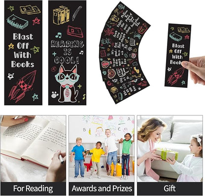 LiYiQ 100 Pcs Reading Rocks Bookmarks Rockets Design Bookmarks 7×2.5-inch Double-Sided Bookmarks for Book Lovers Cute Bookmarks for Reading Bookmarks for Students School Supplies