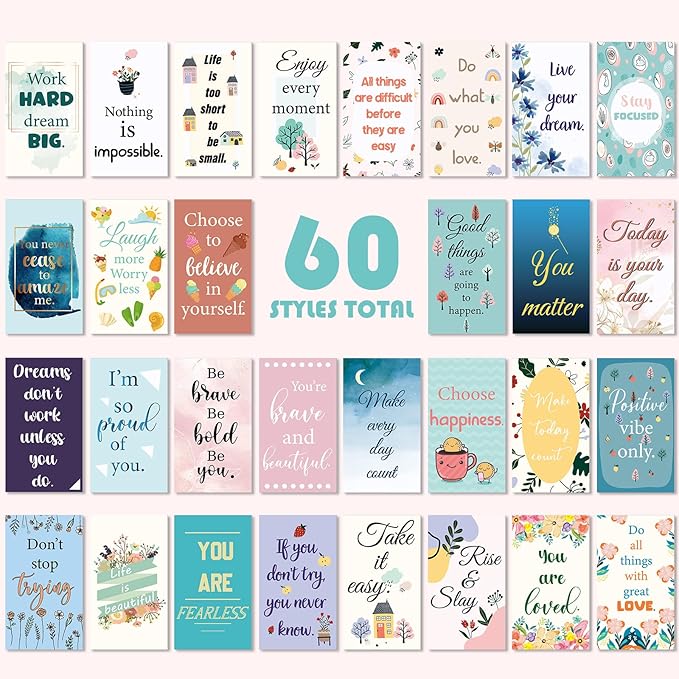 Jinei 300 Inspirational Affirmation Cards Positive Motivational Cards Small Mini Encouragement Quotes for Women Mother's Day Church(Flower Style)