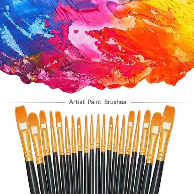 BOSOBO Paint Brushes Set, 4 Pack 40 Pcs Round Pointed Tip Paintbrushes Nylon Hair Artist Acrylic Paint Brushes for Acrylic Oil Watercolor, Face Nail Art, Miniature Detailing & Rock Painting, Black
