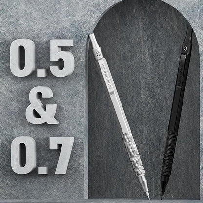 Four Candies 2PCS Metal Mechanical Pencils Set with Case, 0.5mm & 0.7 mm Artist Pencil with 6 Tubes (360PCS) HB Lead Refills, 3 Erasers,9 Eraser Refills For Writing Drafting, Drawing, Black&Silver