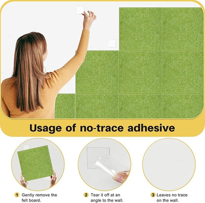 DOLLAR BOSS Large Cork Board for Wall 48" x 36" x 0.5" Bulletin Board 12 Packs Black Cork Board Tiles Self Adhesive Felt Wall Tiles with Pushpins, Corkboard for Office Pin Board Tack Board, Green