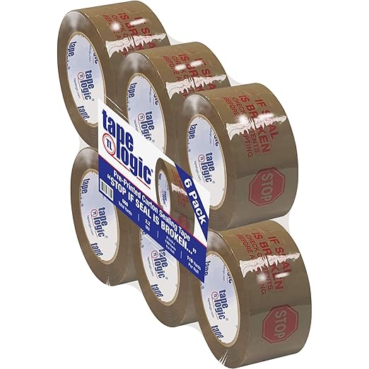 Aviditi Tape Logic 2 Inch x 110 Yard 2.2 Mil Red/Tan, Heavy Duty Packing Tape, "Stop If Seal is Broken" 6 Pack, Perfect for Packing, Shipping, Moving, Home and Office