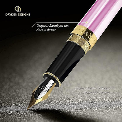 Dryden Designs Fountain Pen Medium Nib Gift Pouch - with 24 Ink Cartridges - MCM (Luscious Pink)