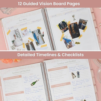 bloom daily planners Wedding Planner & Organizer/Hardcover Keepsake Journal with Essential Planning Tools - Checklists, Vision Boards, Tips & More - 9"x11" - Silver Floral (Undated)