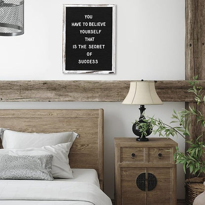 Felt Letter Board with Rustic Vintage Frame and Stand 12x16 inch,Black Changeable Letter and Message Board Includes 792 Letters, Numbers and Symbols, Hook to Hang, 2 Canvas Bags