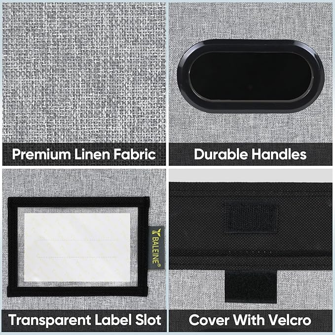 BALEINE File Organizer Box with Lid, Collapsible File Folder Organizer with Plastic Slide, Hanging File Folder Box for Office Document Storage (2 Pack, Grey)