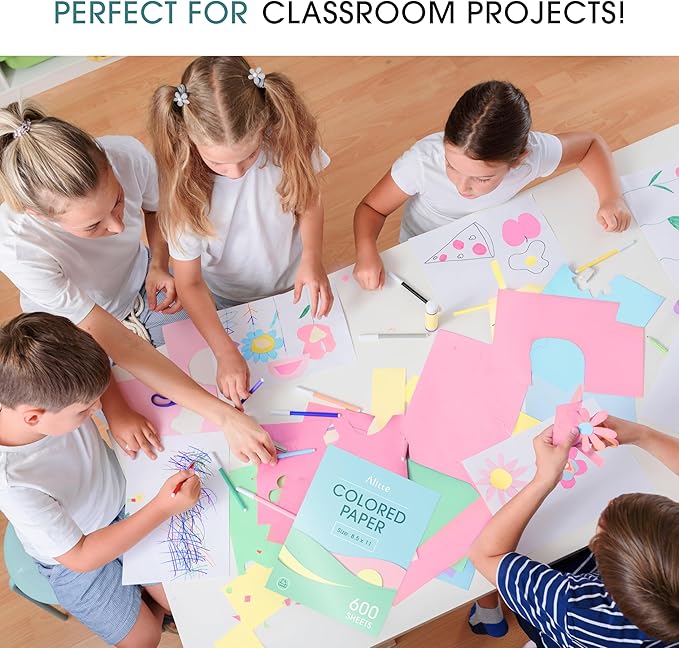 Colored Paper 8.5 x 11 - Copy Paper, 600-Pack Letter Size for Printer, Arts & Crafts, DIY Projects - Pink, Green, Blue, Yellow - School & Office Supplies - 150 Sheets Per Color