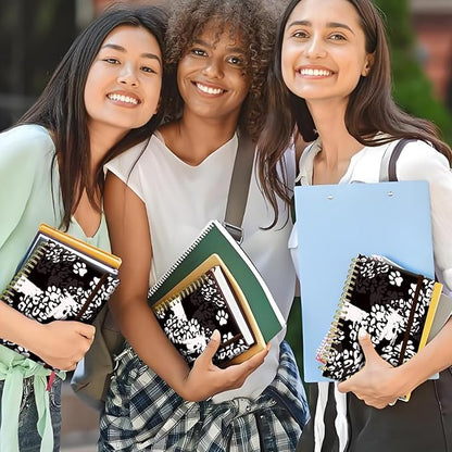 Spiral Journal Notebook, A5 Cute Notebooks for Women Men, College Ruled Hardcover Notebook for Work & Note Taking, 60 Pages Double-Wire Journals for Writing Black White Leopard