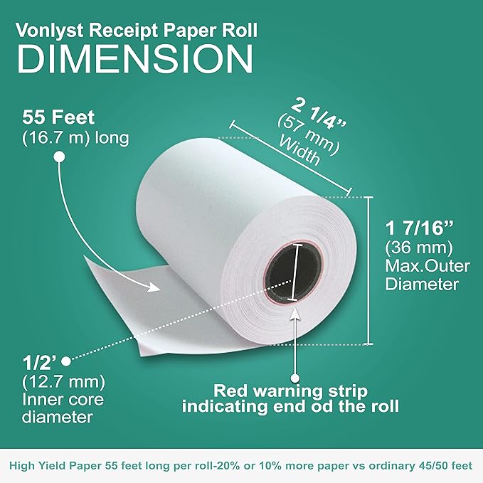 Receipt Paper Roll for Valor Paytech VL 110 and VL 500 Credit Card Machine (50 Rolls)
