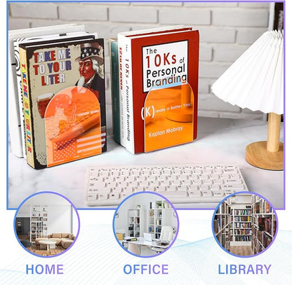 Harloon 4 Pcs Acrylic Book Ends for Shelves Plastic Arch Clear Non Skid Heavy Duty Bookends Desktop Organizer l Dividers Book Stopper for Office(Laser Color)