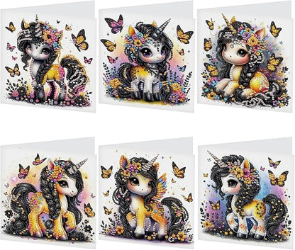 6 Pcs 5D Rhinestone Painting Greeting Cards Kits, Handmade Festival Greeting Cards with Envelopes DIY Diamond Art Crafts Birthday Cards with Laser Effect for Birthdays Celebrations (Cute Animals)