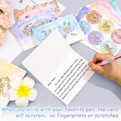 24 Pack Watercolor Thank You Cards with 24 Envelopes 24 Stickers 6 Designs Gold Letter Greeting Note Cards Thank You Notes Round Envelope Seal Stickers for Wedding Graduation(Lovely Style)