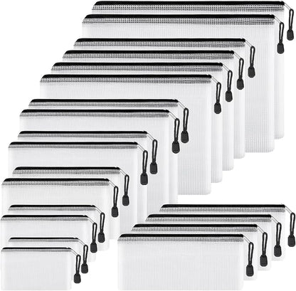 EOOUT 20pcs Mesh Zipper Pouch 8 Sizes Waterproof Zipper Bags, Plastic Travel Pouch for Board Game Travel Storage School Supplies Office Appliances Home Organize