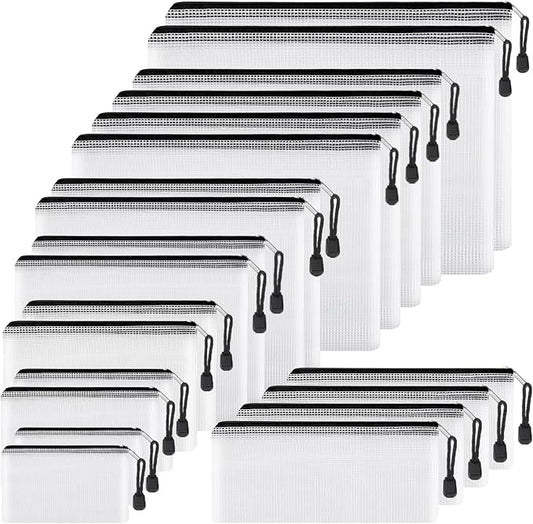 EOOUT 20pcs Mesh Zipper Pouch 8 Sizes Waterproof Zipper Bags, Plastic Travel Pouch for Board Game Travel Storage School Supplies Office Appliances Home Organize