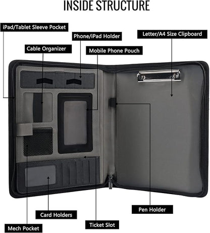 GraduatePro Portfolio Binder Leather Zippered Padfolio Folder Business Case Organizer Bag for Pad Notebook Resume for Women Graduation Gift, Purple