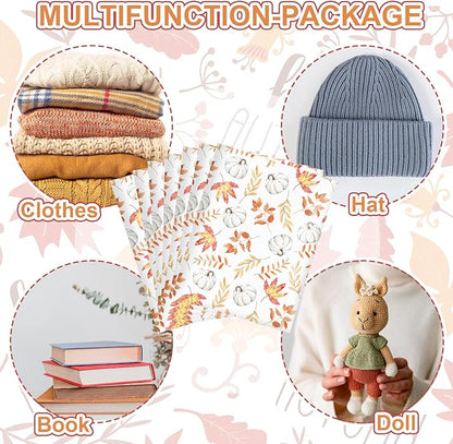 100Pcs Fall Poly Mailers 10 x 13 Inch Pumpkin Leaves Autumn Mailing Bags Thanksgiving White Orange Self-Sealing Plastic Packaging Envelopes Bags Shipping Bags for Small Business Clothing