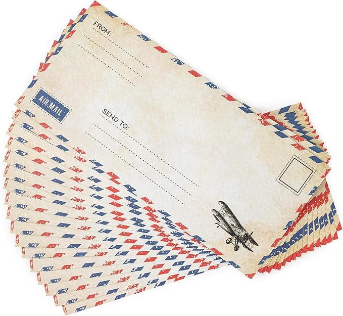 50 Pack Airmail Envelopes -Blue Airmail Envelopes- Air Mail Envelopes for Party Invitation, Love Letters, Military Correspondence, Christmas Military Envelopes, Letters to Troops- Size 4 x 8.7 inches