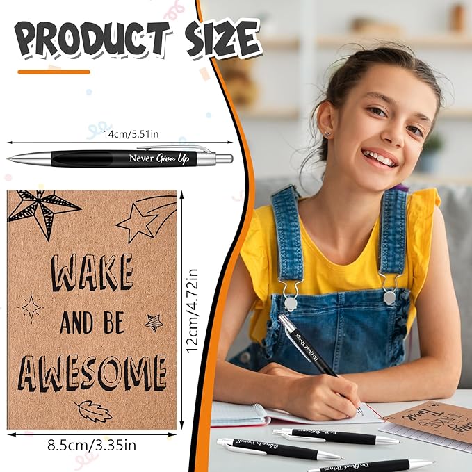 Yeaqee 72 Pcs Motivational Pens Notepads Gifts Set Inspirational Quote Ballpoint Pen Small Notebook Mini Journal Bulk Gifts for Teacher Coworker Gifts Women Office School(Positive)