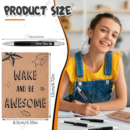 Yeaqee 72 Pcs Motivational Pens Notepads Gifts Set Inspirational Quote Ballpoint Pen Small Notebook Mini Journal Bulk Gifts for Teacher Coworker Gifts Women Office School(Positive)