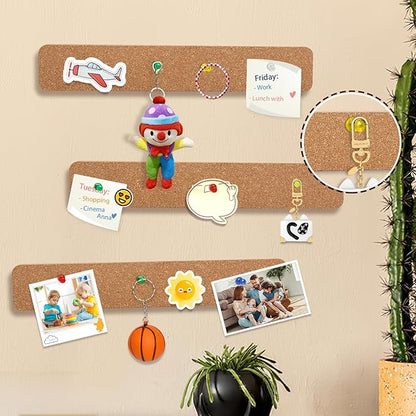FEBSNOW Cork Board Strips, 3 Pack Cork Strips for Walls 15x2 Inch Small Cork Boards for Walls Self Adhesive with 50 Push Pins