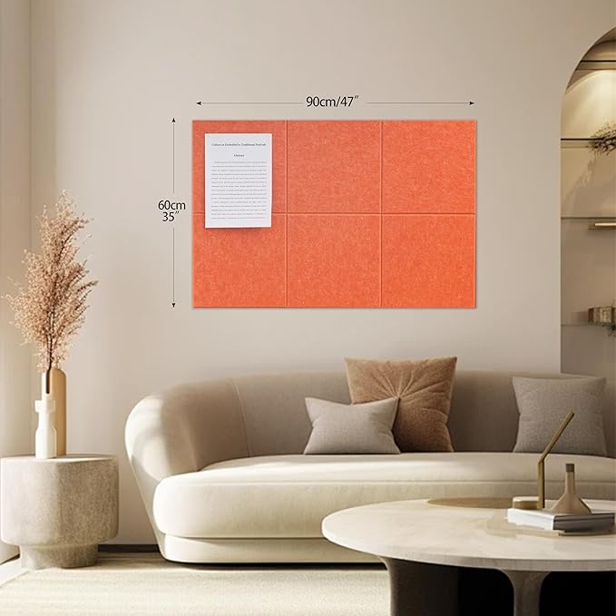 Large Felt Bulletin Board(36" x 24"),Cork Board Alternative,6 Pack Felt Wall Tiles with Safe Removable Adhesive Tabs,Notice Pin Board/Message Board/Vision Board for Office, School & Home