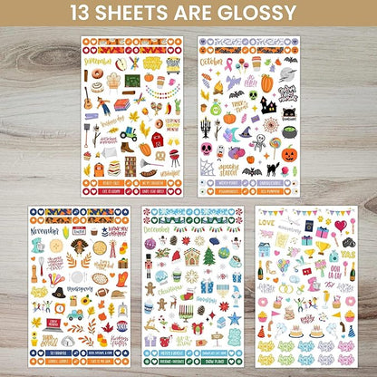 bloom daily planners Monthly Celebrations Planner Stickers for Calendar Decorating, Planning, Scrapbooking - Holiday, Seasonal, & General Events (14 Sheets, 1,100+ Stickers per Pack)