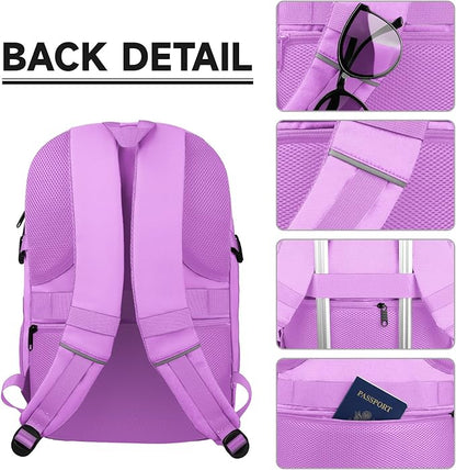 Lapsouno Laptop Backpack, Travel Laptop Backpack, 15.6 Inch Carry on Backpack with USB Port, Anti Theft TSA Travel Bag for Women,College School Backpack for Women,Light Purple